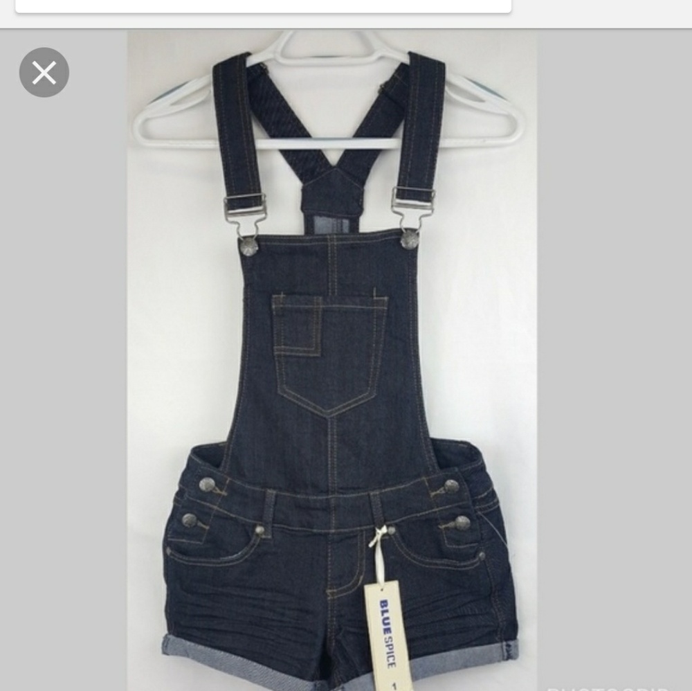 Blue Spice Dark Jean Short Overalls